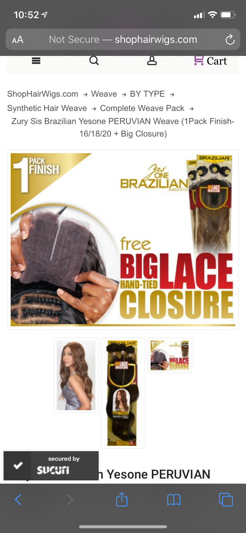 Zury Sis Brazilian Yesone PERUVIAN Weave (1Pack Finish-16/18/20 + Big Closure)