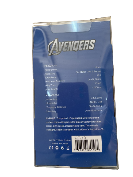 Avengers headset with mic and control 3.5mm 2 colors